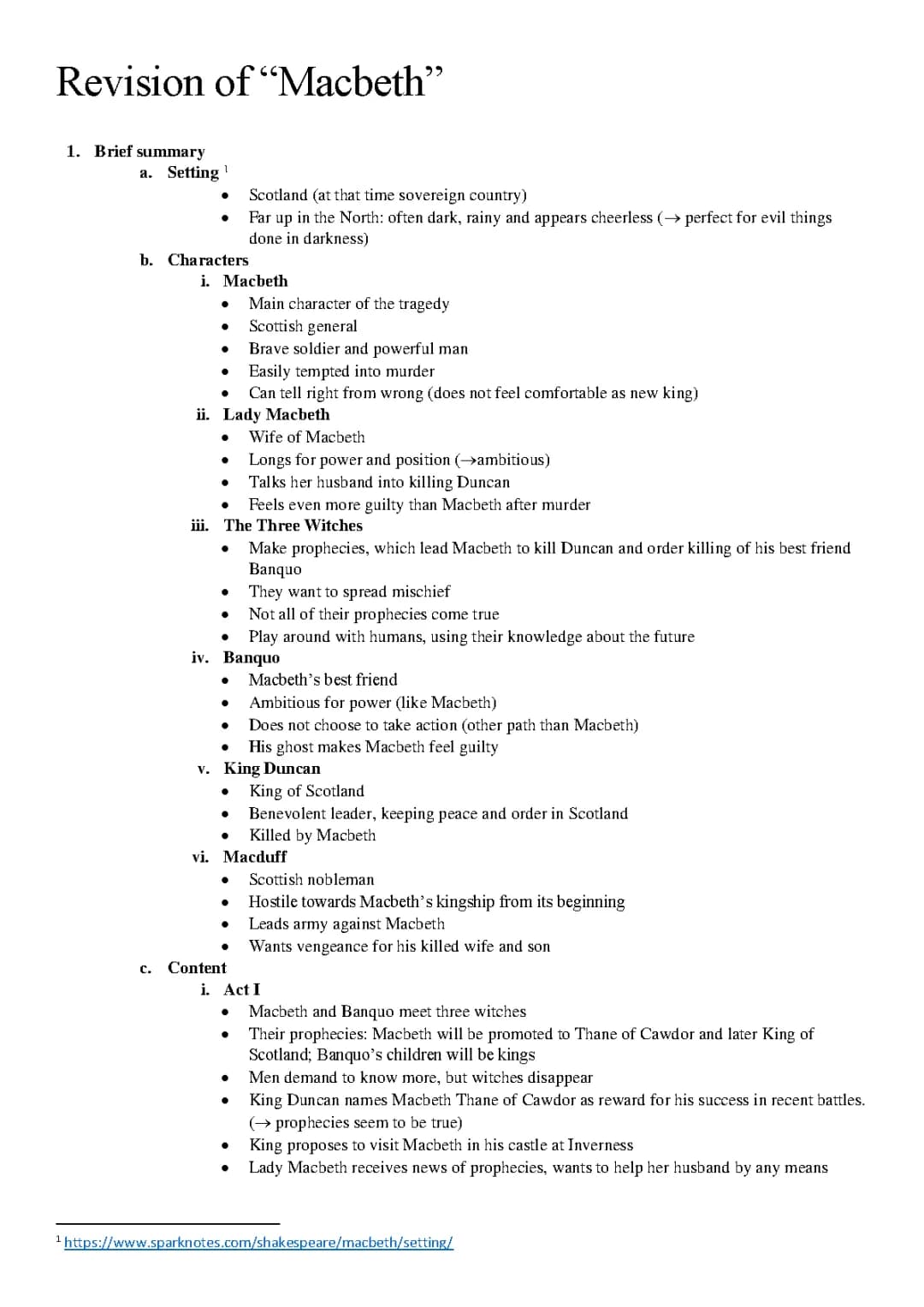 A revision/summary of Wililam Shakespeare's "MacBeth"