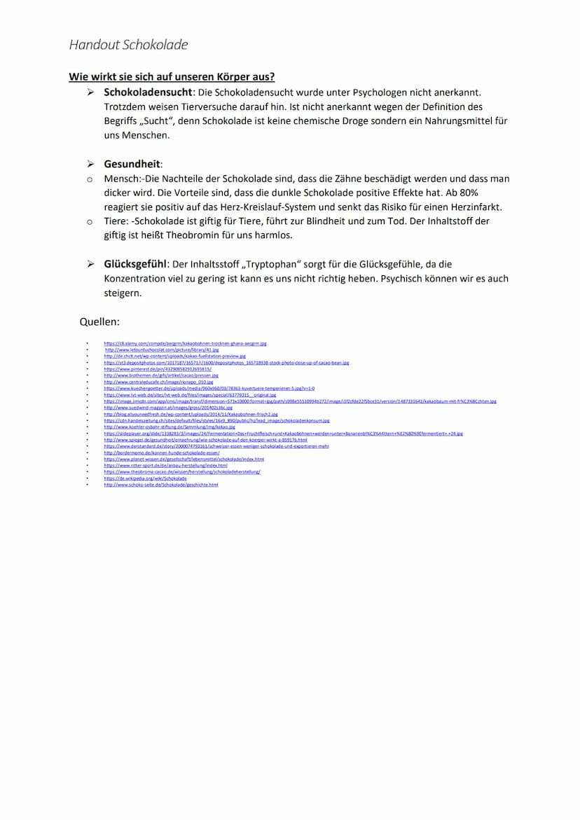 Handout Schokolade
Projektprüfung zum Thema: ,,Schokolade"
Warum ist die Schokolade so beliebt?
Wann wurde die beliebte Süßigkeit entdeckt u