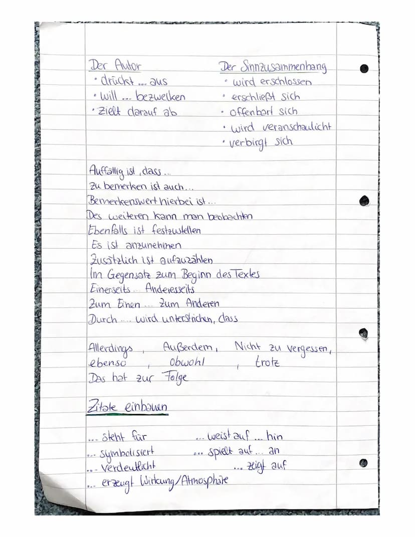 Formulierungshilfen
Thema der Geschichte
0
Die Erzählung
beschreibt
0
.
beinhaltet
• Spiegelt... Wwieder
lauft auf... hinaus
wird in den Zus