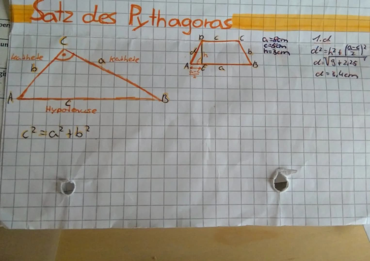 Der
un
gi
Satz des Pythagoras
kashete
|A
C
で
Hypotenuse
c²=a²²+b²
a kathete
B
A
C
b
B
a=80m
c=5cm
h=3cm
1. ch
d²=h²+ (0²8) ²
d=√√9+2,25
dl=3