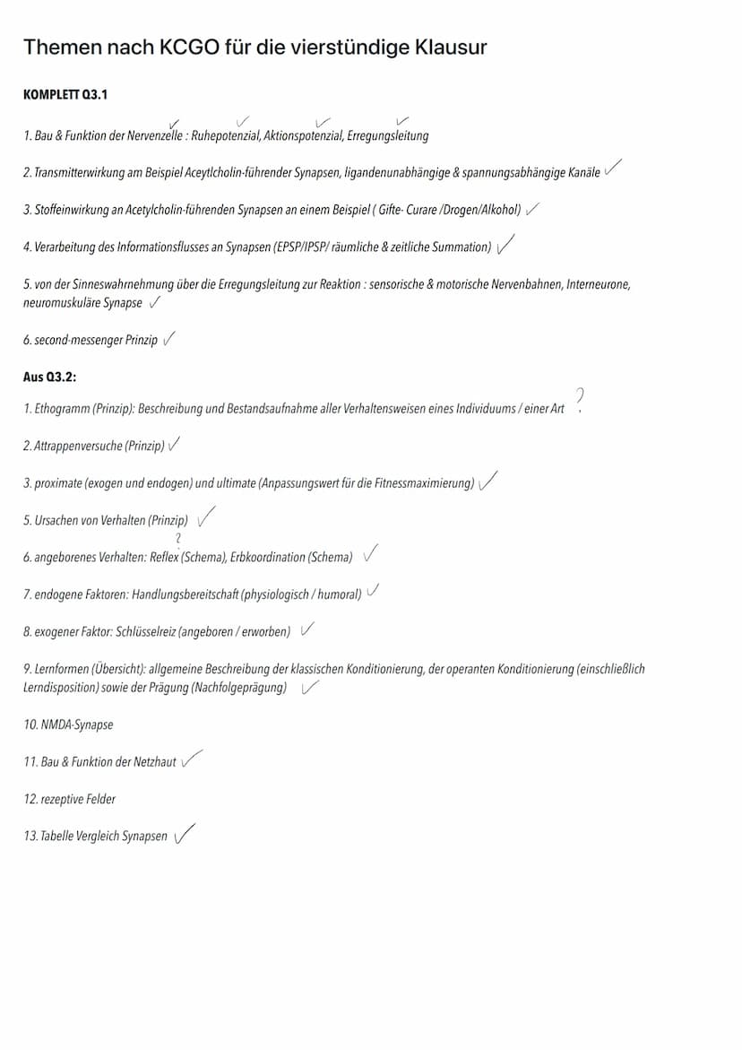Q3
Neurobiologie BIOLOGY Abitur Checkliste - Themenübersicht
Neurobiologie
Bau und Funktion der Nervenzelle: Ruhepotenzial, Aktionspotenzial