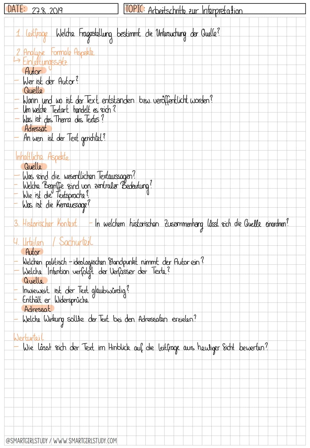 DATE: 27.8.2019
1 leikfrage Welche Fragestellung bestimmmt die Untersuchung der Quelle?
2. Analyse Formale Aspekte
↳ Einlettungssatz
Autor
W