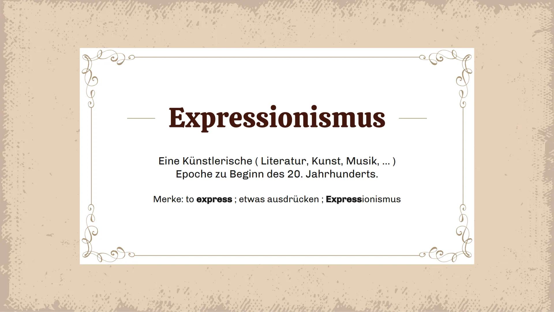 Literaturepoche
Expressionismus
elline
Anita Malfatti - The Yellow Man (1917)
ANSVA 01
Definition
Was ist
Expressionismus?
03
Kunst
Ein paar