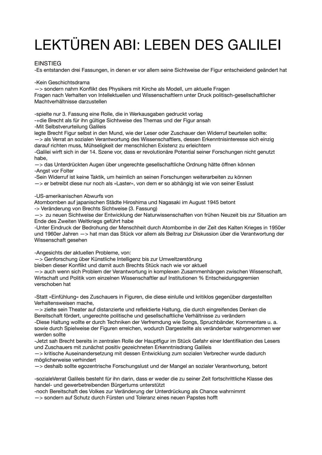 LEKTÜREN ABI: LEBEN DES GALILEI
EINSTIEG
-Es entstanden drei Fassungen, in denen er vor allem seine Sichtweise der Figur entscheidend geände