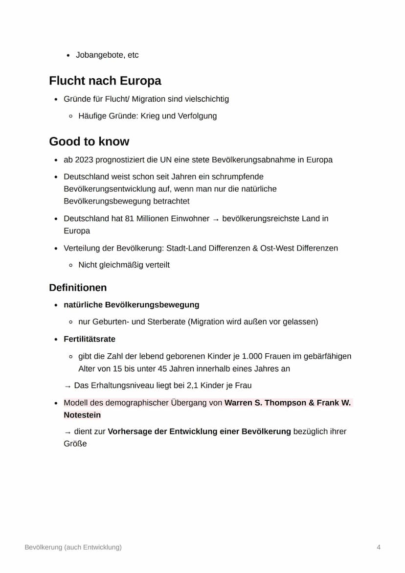 Bevölkerung (auch
Entwicklung)
Bevölkerungsentwicklung in Deutschland
• bessere Medizinische Versorgung
o Menschen werden immer älter
• sink