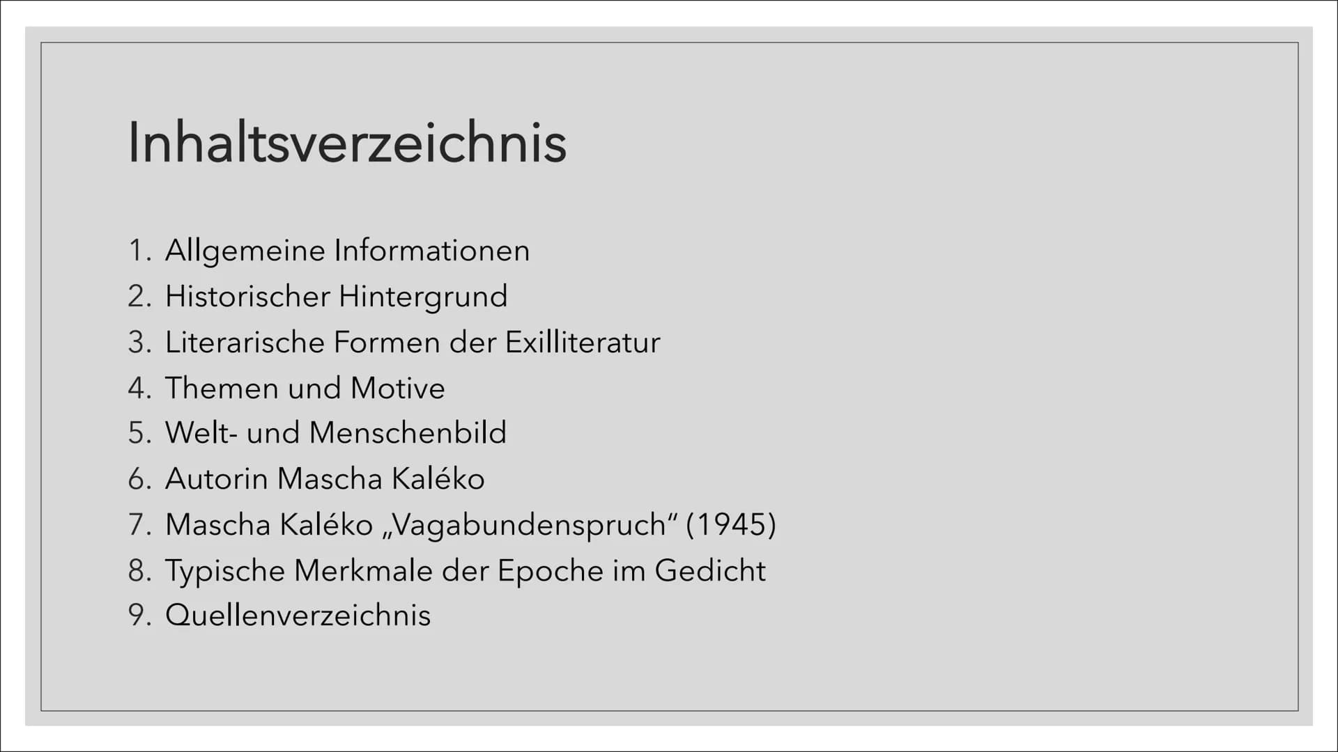 EXILLITERATUR
Eine Präsentation von XY Inhaltsverzeichnis
1. Allgemeine Informationen
2. Historischer Hintergrund
3. Literarische Formen der