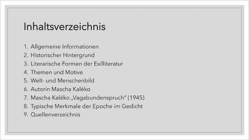 EXILLITERATUR
Eine Präsentation von XY Inhaltsverzeichnis
1. Allgemeine Informationen
2. Historischer Hintergrund
3. Literarische Formen der
