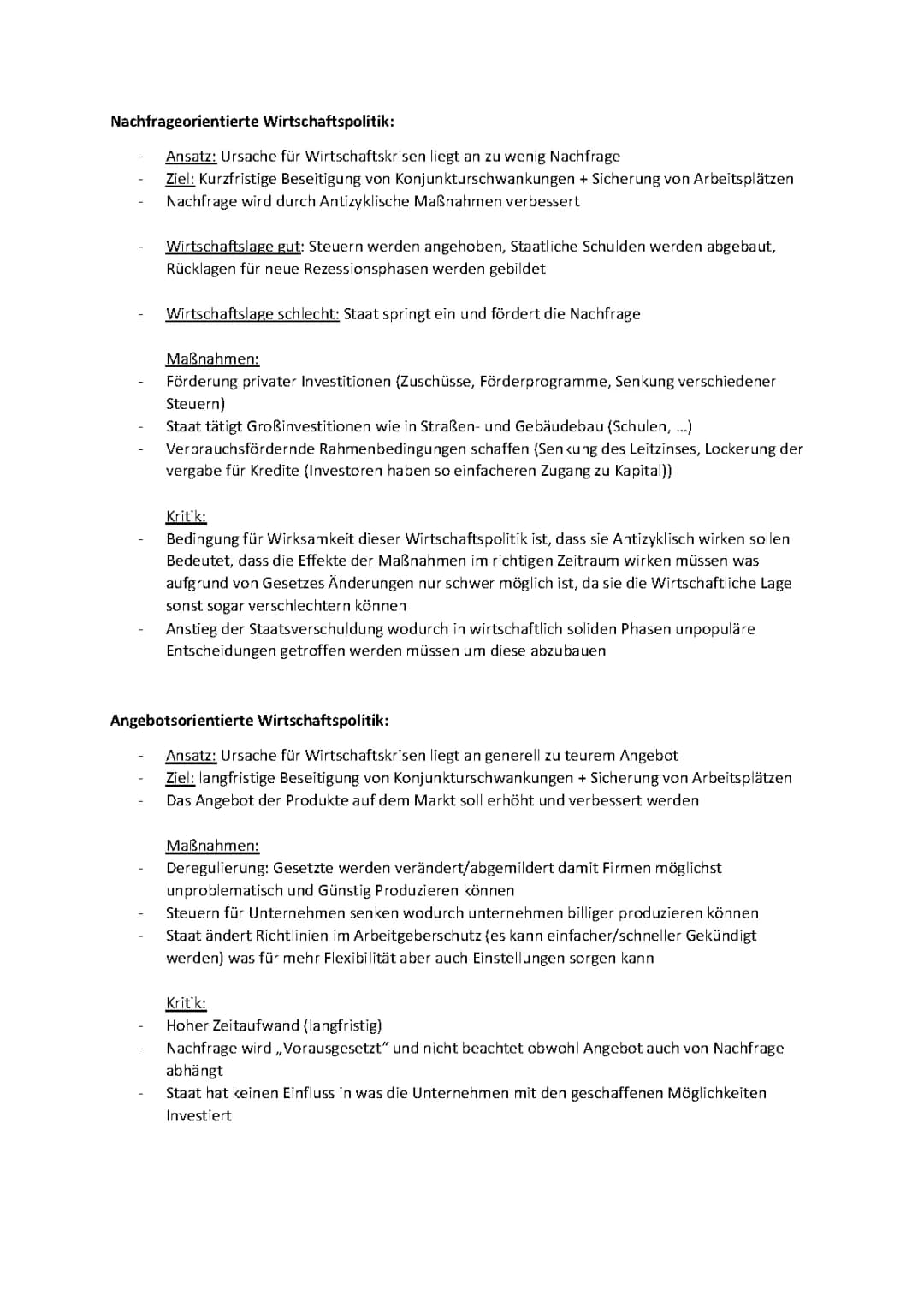 Angebots- und Nachfrageorientierte Wirtschaftspolitik