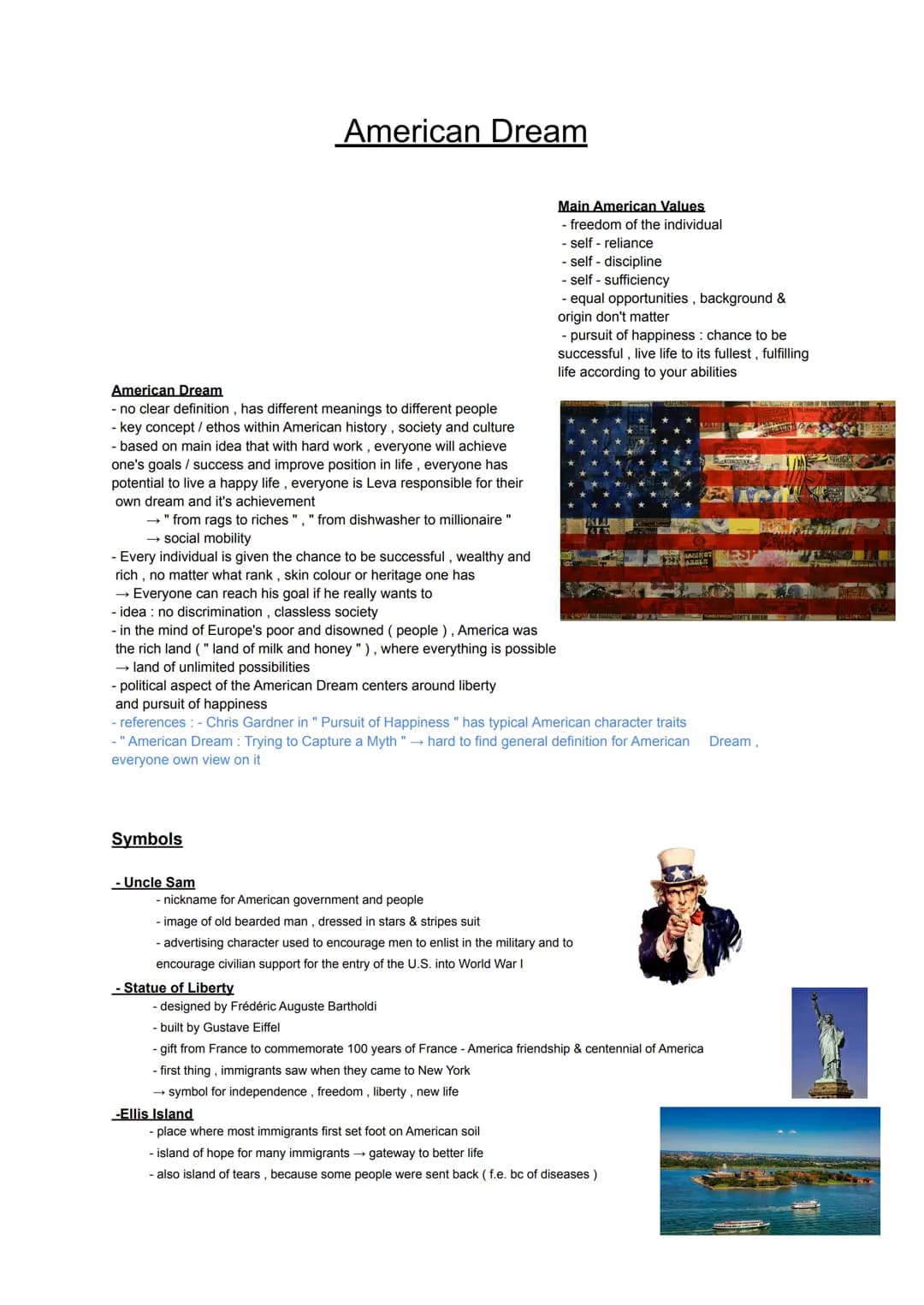 American Dream
- no clear definition, has different meanings to different people
- key concept / ethos within American history, society and 