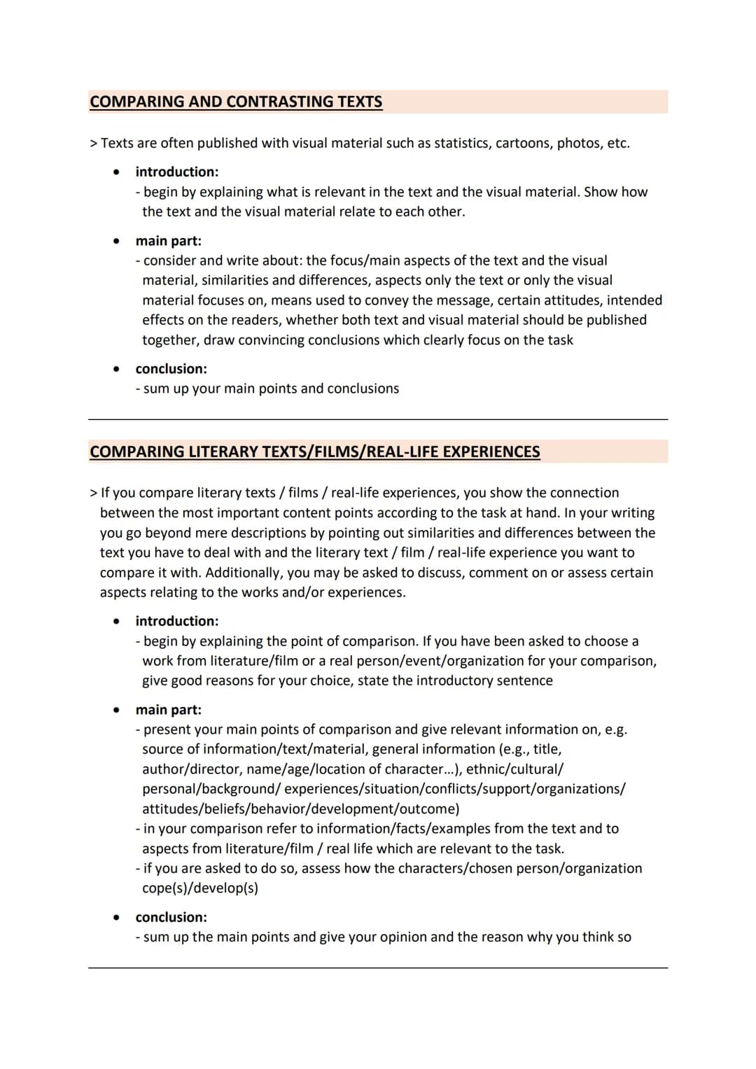 CRITERIA FOR DIFFERENT GENRES
WRITING A SUMMARY:
> If you have to sum up/summarize an article, a short story, a novel or an excerpt from any