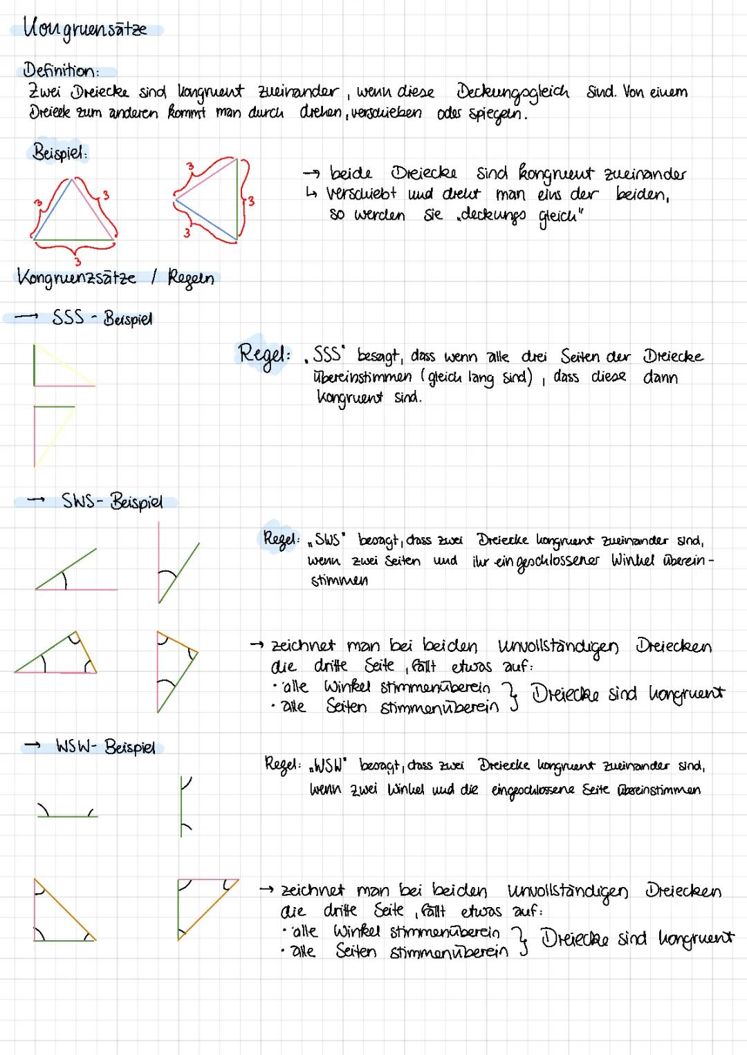 Kongruenzsätze für Dreiecke: SSS, SWS und WSW erklärt!