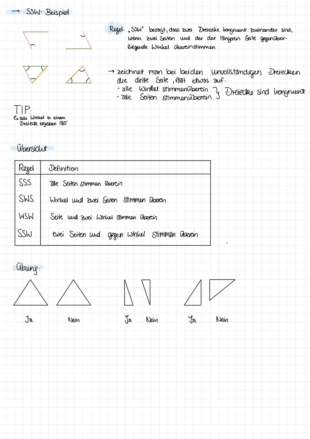 Kongruensätze
Definition:
Zwei Dreiecke sind longruent zueinander, wenn diese Deckungsgleich sind. Von einem
Dreieck zum anderen kommt man d