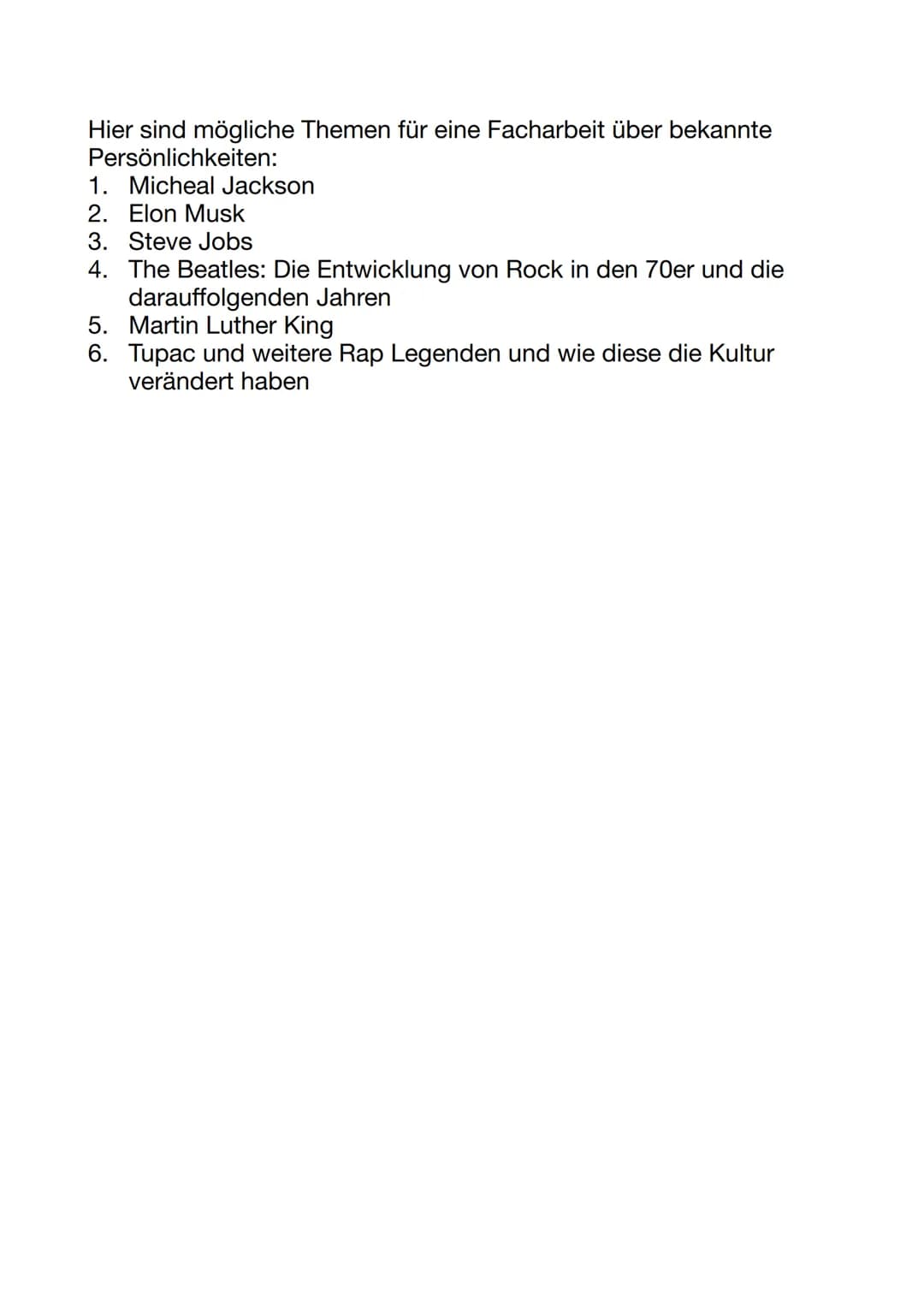 Englisch: Facharbeit Themen
Hier sind ein paar Ideen für eine Facharbeit zum Thema Amerika:
1. Der Einfluss der Medien auf die politische
La