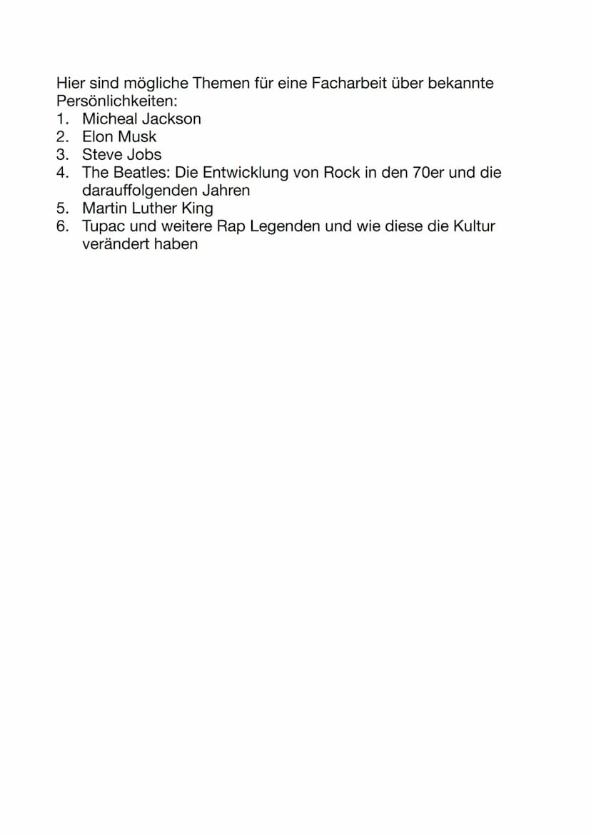 Englisch: Facharbeit Themen
Hier sind ein paar Ideen für eine Facharbeit zum Thema Amerika:
1. Der Einfluss der Medien auf die politische
La