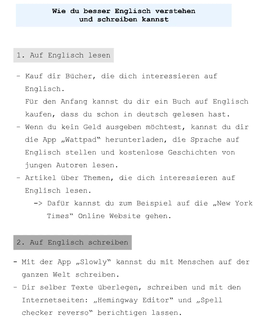 Tipps um besser Englisch zu verstehen und zu schreiben