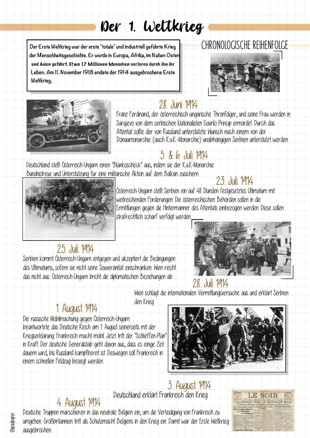 @padpaper
Der 1. Weltkrieg
Der Erste Weltkrieg war der erste "totale" und industriell geführte Krieg
der Menschheitsgeschichte. Er wurde in 