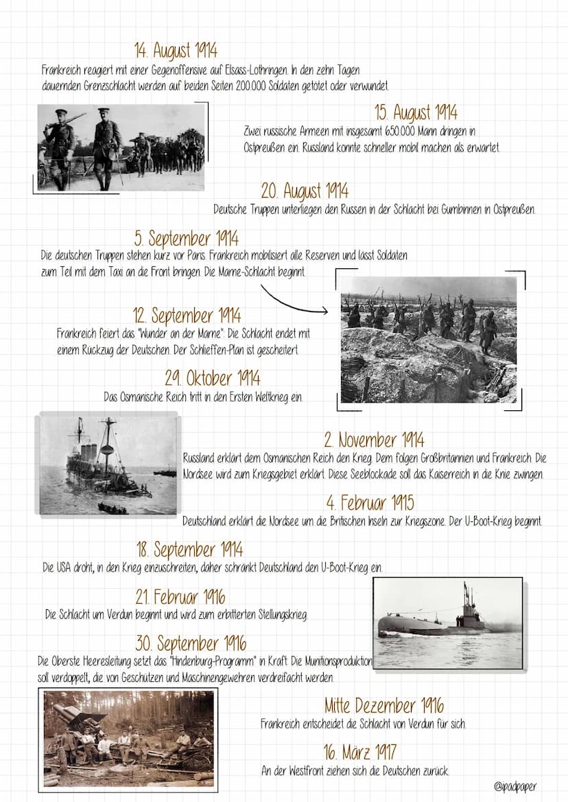 @padpaper
Der 1. Weltkrieg
Der Erste Weltkrieg war der erste "totale" und industriell geführte Krieg
der Menschheitsgeschichte. Er wurde in 