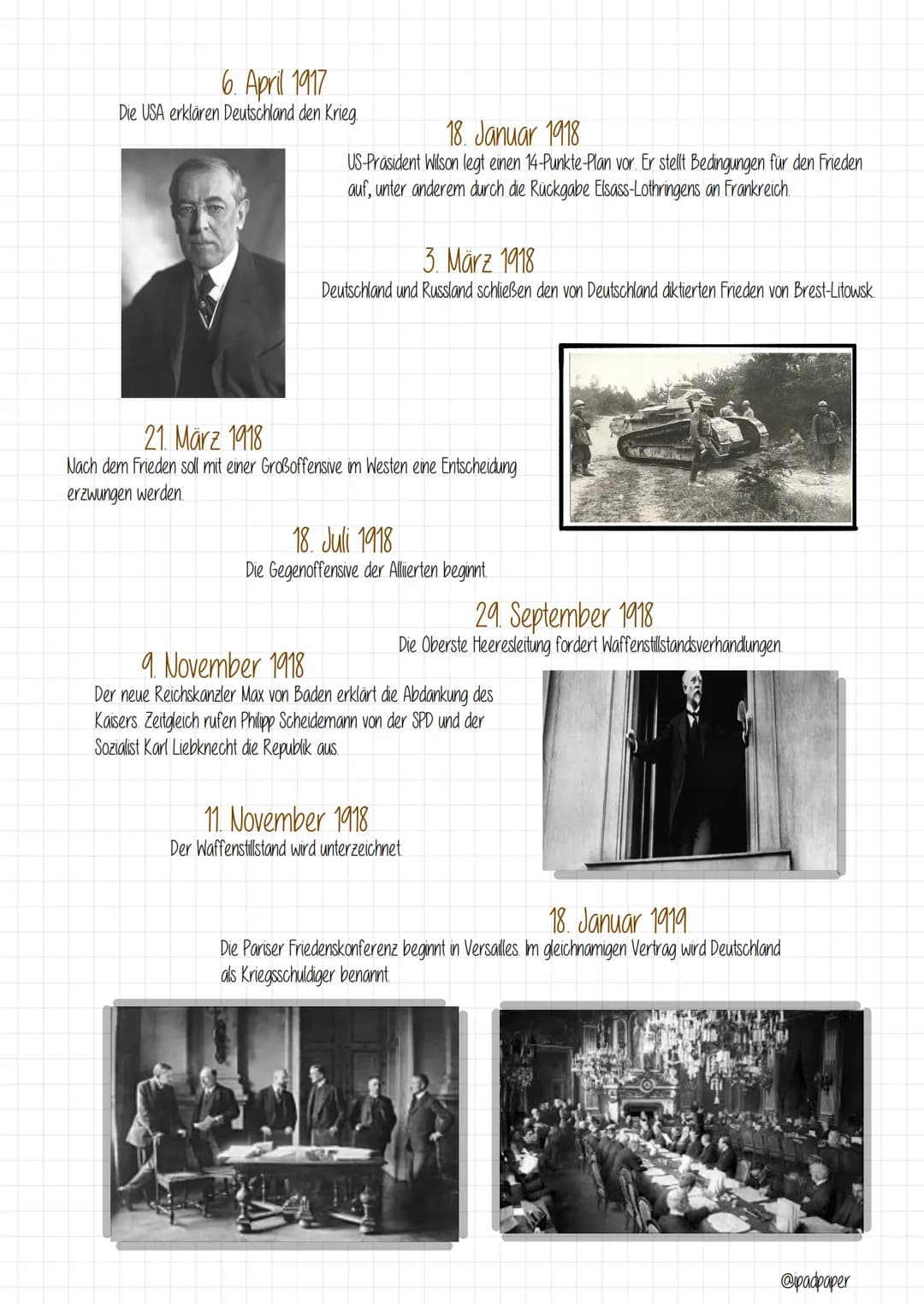 @padpaper
Der 1. Weltkrieg
Der Erste Weltkrieg war der erste "totale" und industriell geführte Krieg
der Menschheitsgeschichte. Er wurde in 
