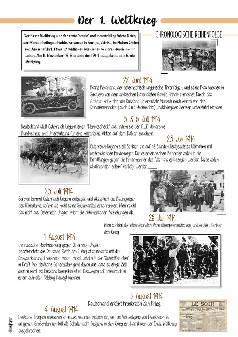 @padpaper
Der 1. Weltkrieg
Der Erste Weltkrieg war der erste "totale" und industriell geführte Krieg
der Menschheitsgeschichte. Er wurde in 