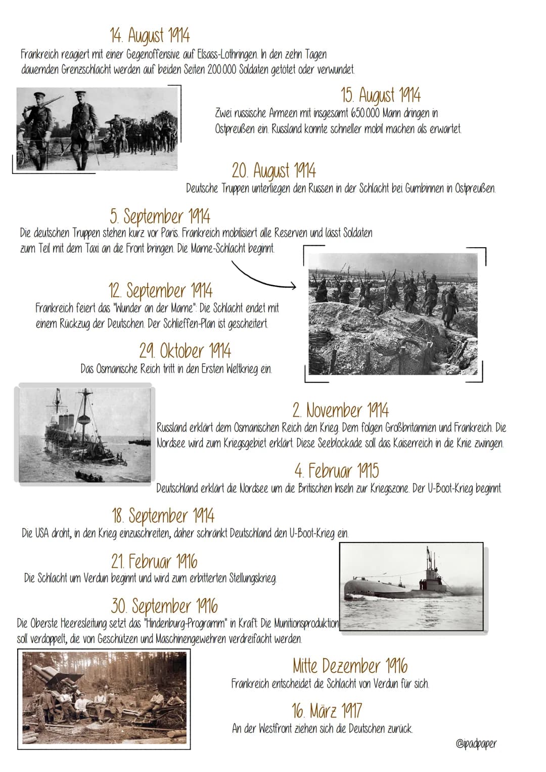 @padpaper
Der 1. Weltkrieg
Der Erste Weltkrieg war der erste "totale" und industriell geführte Krieg
der Menschheitsgeschichte. Er wurde in 