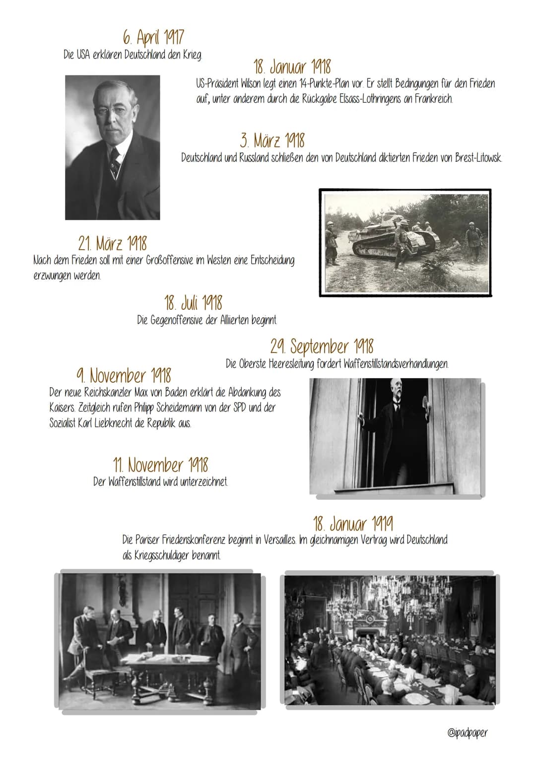 @padpaper
Der 1. Weltkrieg
Der Erste Weltkrieg war der erste "totale" und industriell geführte Krieg
der Menschheitsgeschichte. Er wurde in 