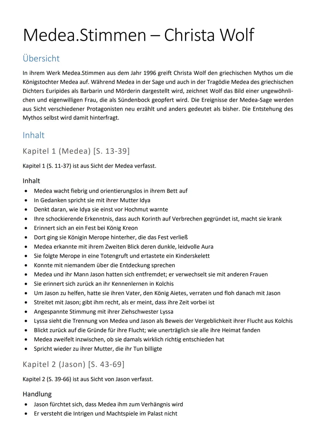 Medea.Stimmen - Christa Wolf
Übersicht
In ihrem Werk Medea.Stimmen aus dem Jahr 1996 greift Christa Wolf den griechischen Mythos um die
Köni