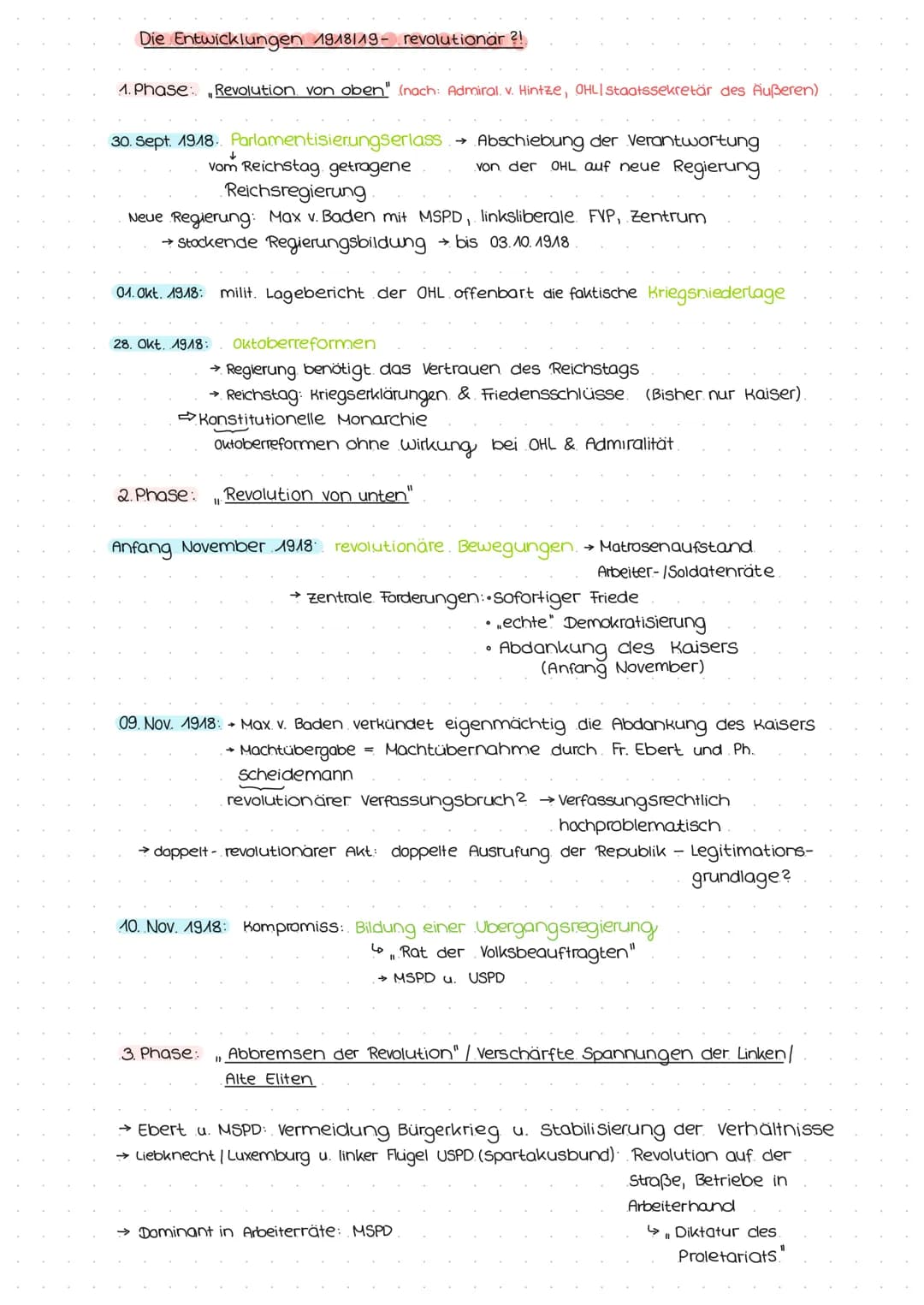 Die Entwicklungen 1918 19- revolutionär?!
1. Phase: Revolution von oben" (nach: Admiral. v. Hintze, OHLI Staatssekretär des Äußeren)
30. Sep