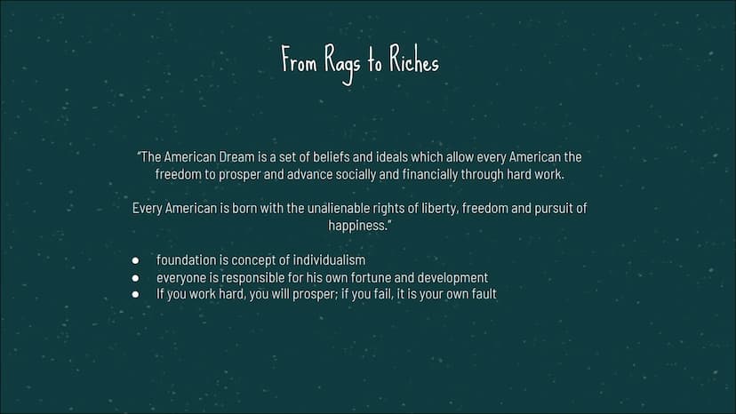 American
Dream
Johanna, Lotta, Mabel
English advanced course
31.01.2022
Mrs. Joswig From Rags to Riches
"The American Dream is a set of beli