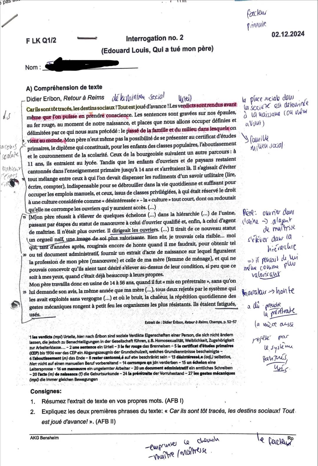 --- OCR Start ---
F LK Q1/2
Interrogation no. 2
(Edouard Louis, Qui a tué mon père)
facteur
Primaire
02.12.2024
ds
arcours
soolaze
rahuur
No