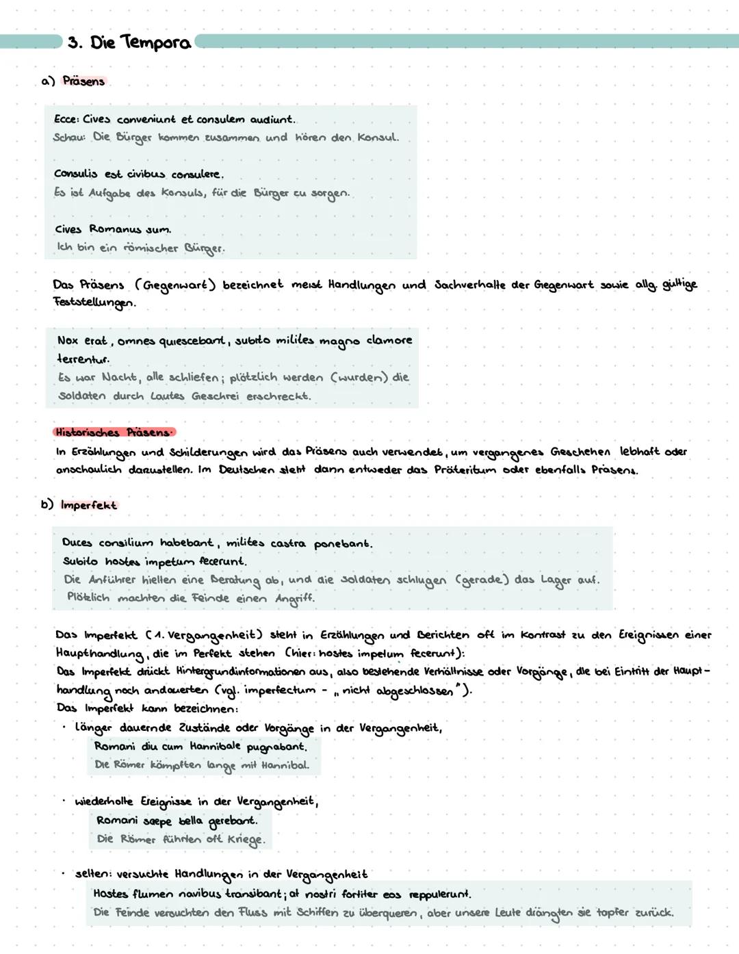 3. Die Tempora
a) Präsens
Ecce: Cives conveniunt et consulem audiunt..
Schau: Die Bürger kommen zusammen und hören den Konsul.
Consulis est 