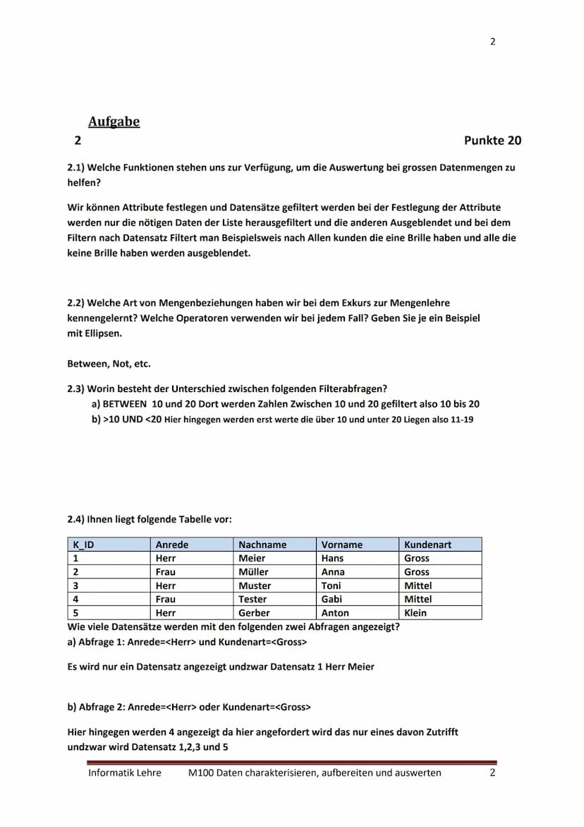 1
Aufgabe
1.1) Wie müssen Sie vorgehen, um den Datenzugriff zu gewährleisten? Was ist das ODBC
● Datenquelle bestimmen, Daten in geeignete F