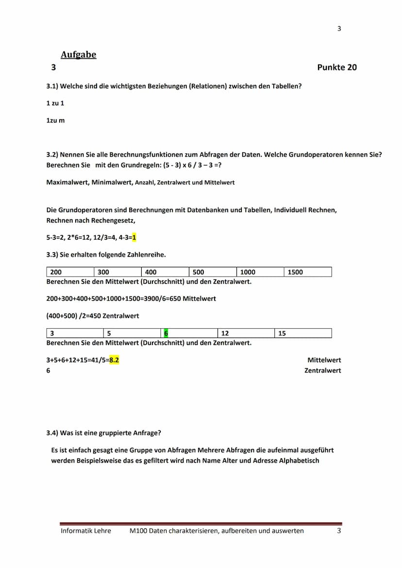 1
Aufgabe
1.1) Wie müssen Sie vorgehen, um den Datenzugriff zu gewährleisten? Was ist das ODBC
● Datenquelle bestimmen, Daten in geeignete F