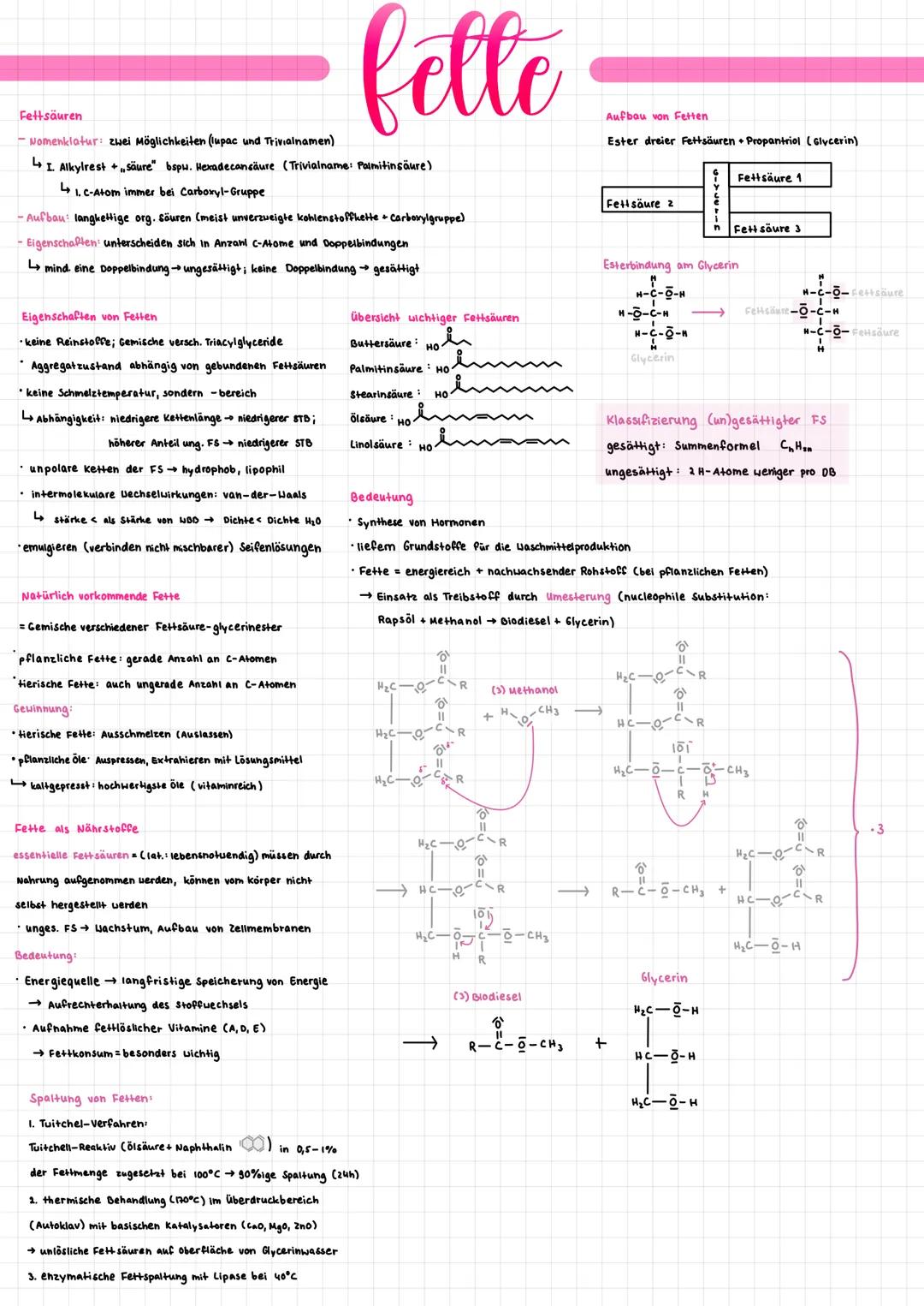 # felle

Fettsäuren

- Nomenklatur: zwei Möglichkeiten (lupac und Trivialnamen)

↳ I. Alkylrest + „säure" bspw. Hexadecansäure (Trivialname: