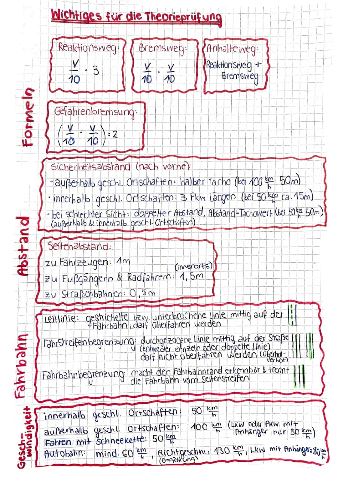 Alle Formeln und Zahlen für die Theorieprüfung - Führerschein PDF