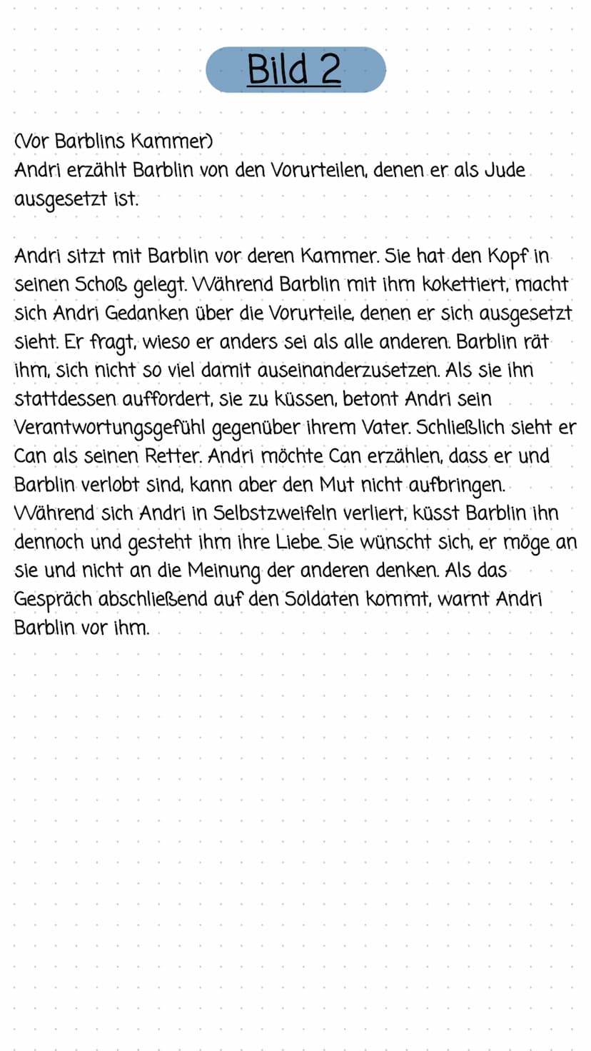 Bild 1
(Straße, Pinte)
Barblin weißelt das Haus. Der Lehrer Can verhandelt mit dem
Tischler um eine Lehre für seinen (vermeintlichen) Pflege