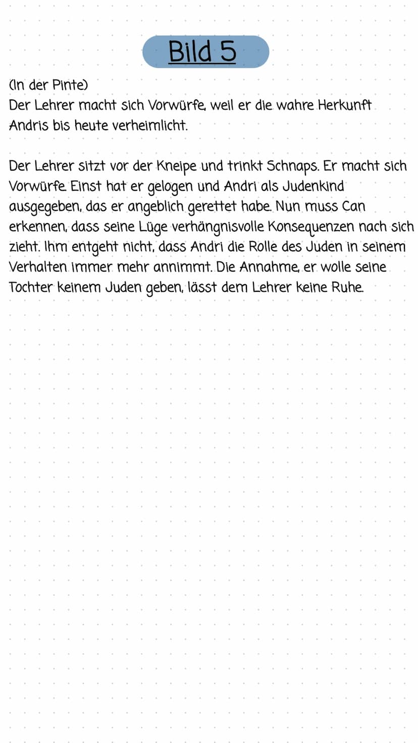Bild 1
(Straße, Pinte)
Barblin weißelt das Haus. Der Lehrer Can verhandelt mit dem
Tischler um eine Lehre für seinen (vermeintlichen) Pflege