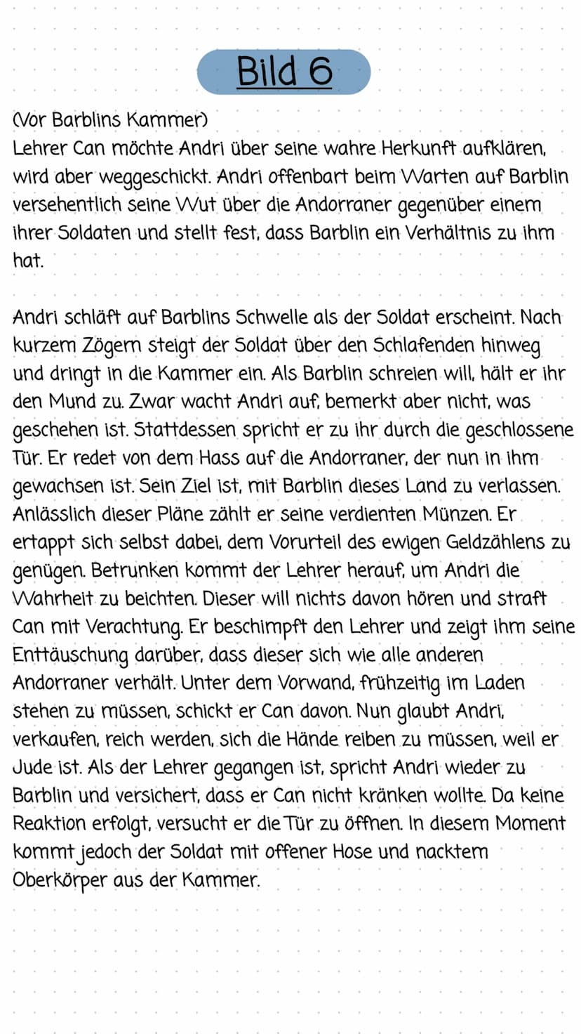 Bild 1
(Straße, Pinte)
Barblin weißelt das Haus. Der Lehrer Can verhandelt mit dem
Tischler um eine Lehre für seinen (vermeintlichen) Pflege
