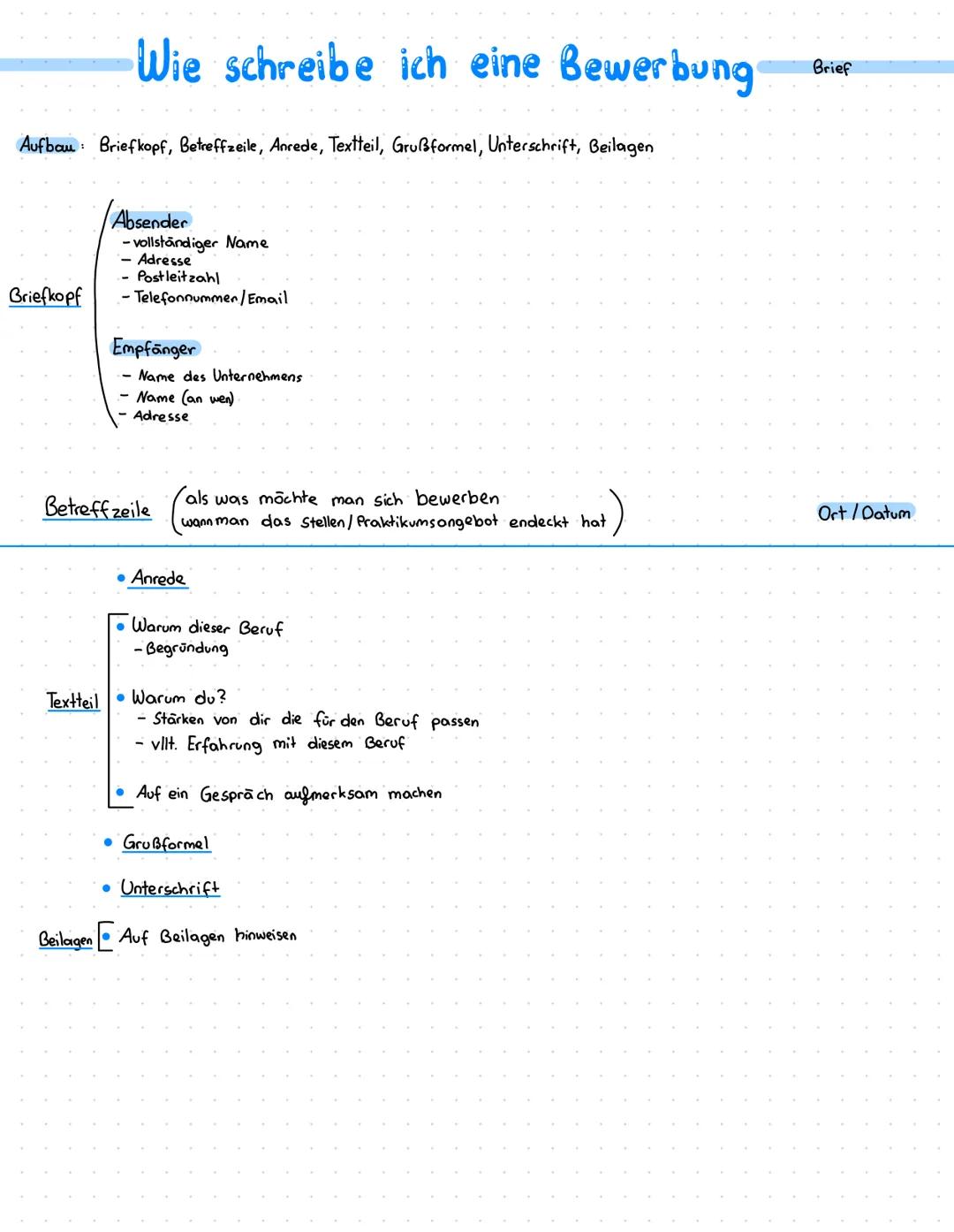 Wie schreibe ich eine Bewerbung
Aufbau Briefkopf, Betreffzeile, Anrede, Textteil, Grußformel, Unterschrift, Beilagen
Briefkopf
Absender
- vo