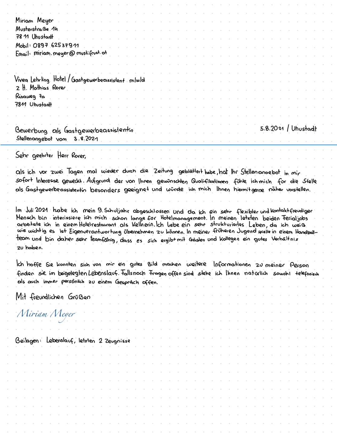 Wie schreibe ich eine Bewerbung
Aufbau Briefkopf, Betreffzeile, Anrede, Textteil, Grußformel, Unterschrift, Beilagen
Briefkopf
Absender
- vo
