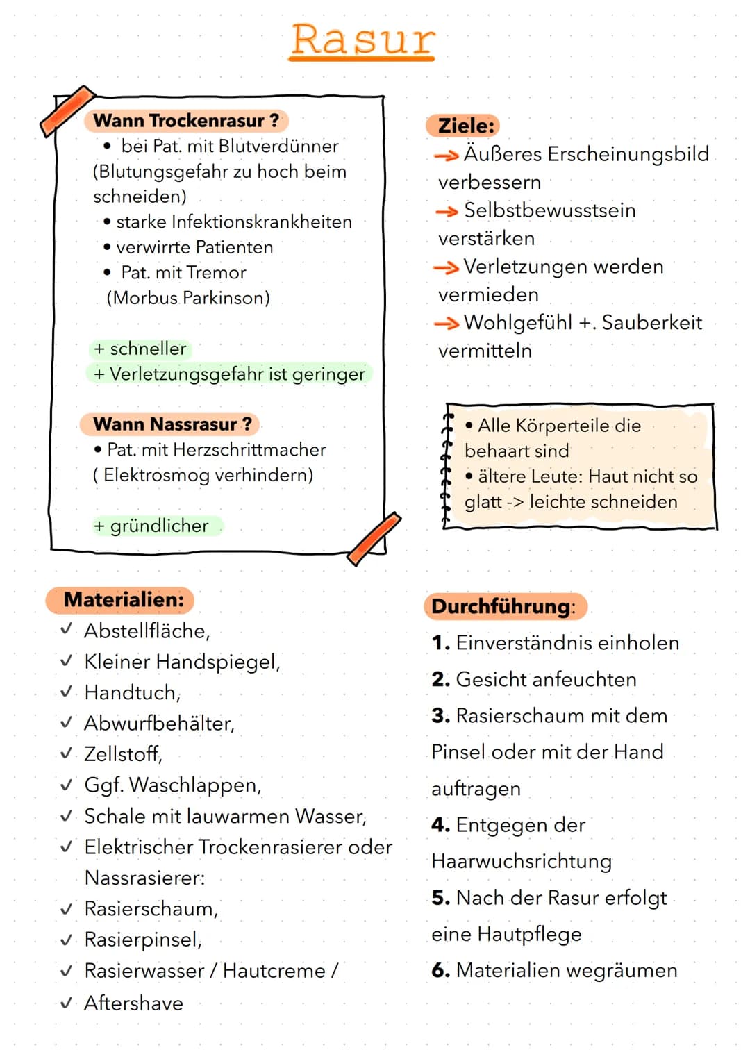 Wann Trockenrasur ?
bei Pat. mit Blutverdünner
(Blutungsgefahr zu hoch beim
schneiden)
• starke Infektionskrankheiten
• verwirrte Patienten
