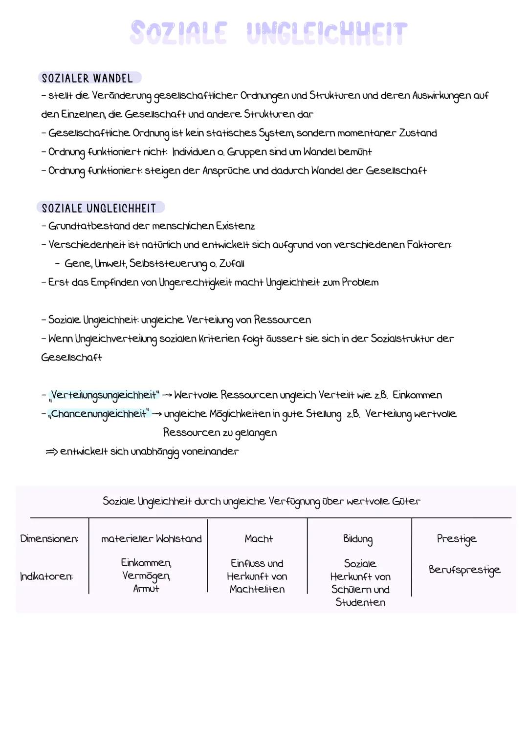 # SOZIALE UNGLEICHHEIT

SOZIALER WANDEL

- stellt die Veränderung gesellschaftlicher Ordnungen und Strukturen und deren Auswirkungen auf
den