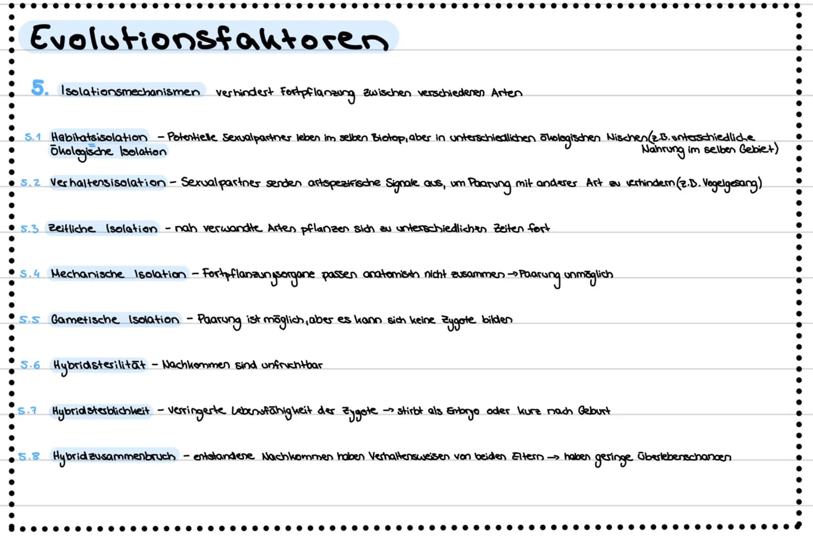 # Evolution
## Artbildung
- Wenn aus Ursprungsart 2 Arten entstehen, muss die Population „aufgeteilt“ werden.
- -> Isolationsmechanismen
-