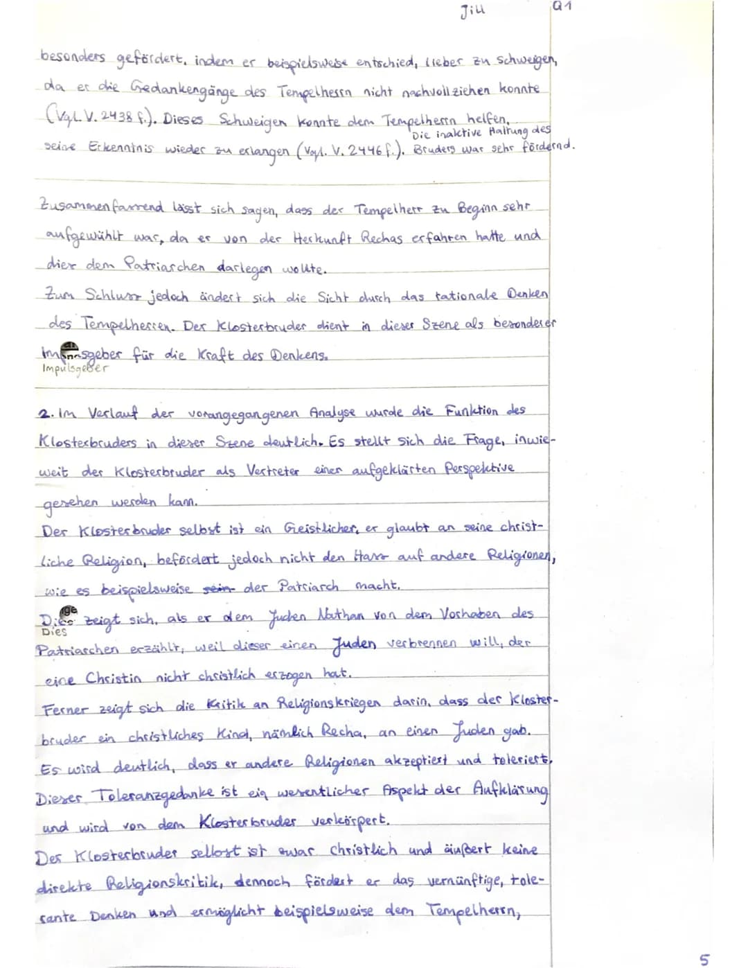 Grundkurs Deutsch 1
Q1
2. Klausur
08.12.2021
3.-4. Std.
Gesamtschule
Jill
Q1
# Thema: Nathan der Weise - Ein Werk der Aufklärung im Spannung