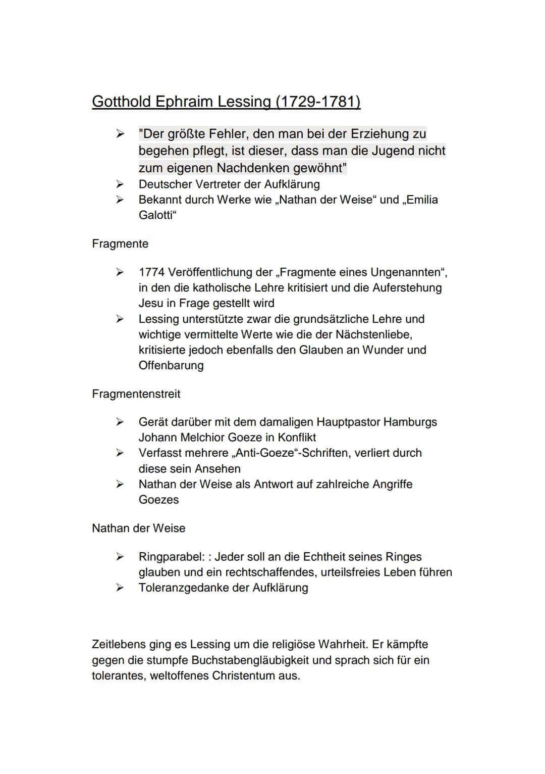 # Gotthold Ephraim Lessing (1729-1781)
- "Der größte Fehler, den man bei der Erziehung zu begehen pflegt, ist dieser, dass man die Jugend ni