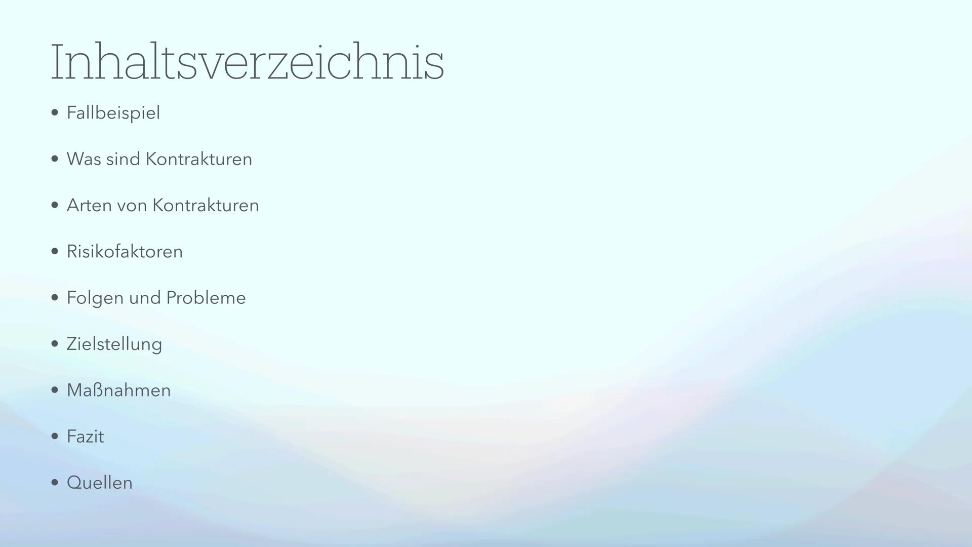 # Kontrakturenprophylaxe
Erkennen, Behandeln und Vorbeugen von Kontrakturen Was fällt euch zum Thema
Kontrakturen ein?
Mentimeter: Inhalts