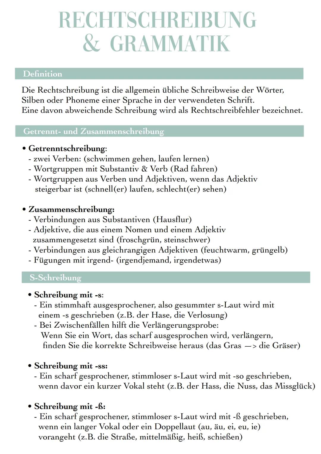 Definition
RECHTSCHREIBUNG
& GRAMMATIK
Die Rechtschreibung ist die allgemein übliche Schreibweise der Wörter,
Silben oder Phoneme einer Spra