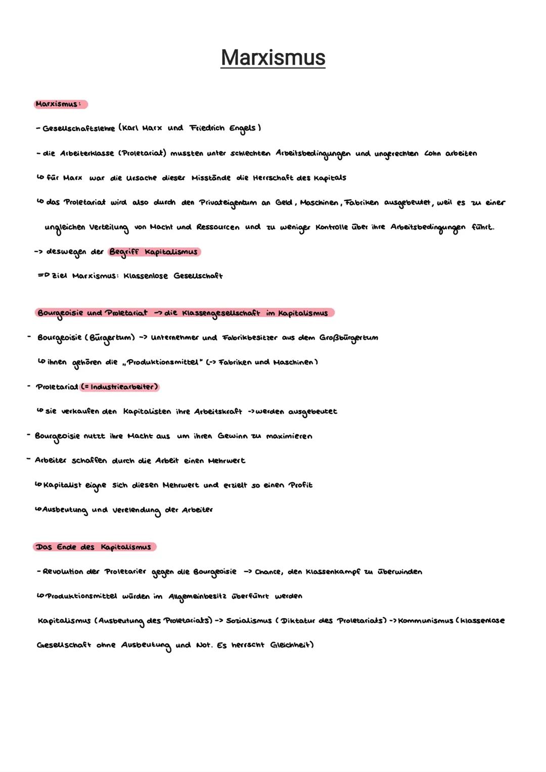 # Marxismus
Marxismus:
- Gesellschaftslehre (Karl Marx und Friedrich Engels)
- die Arbeiterklasse (Proletariat) mussten unter schlechten Ar