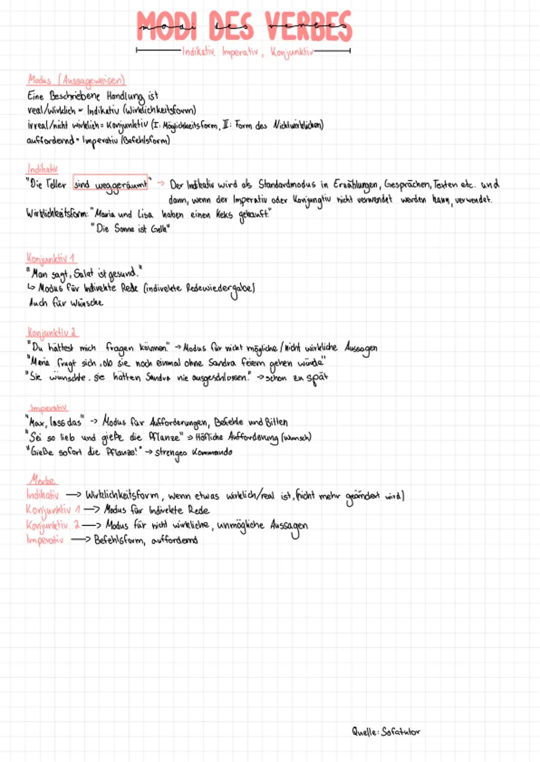 Modi des Verbes, Indikativ, Imperativ, Konjunktiv