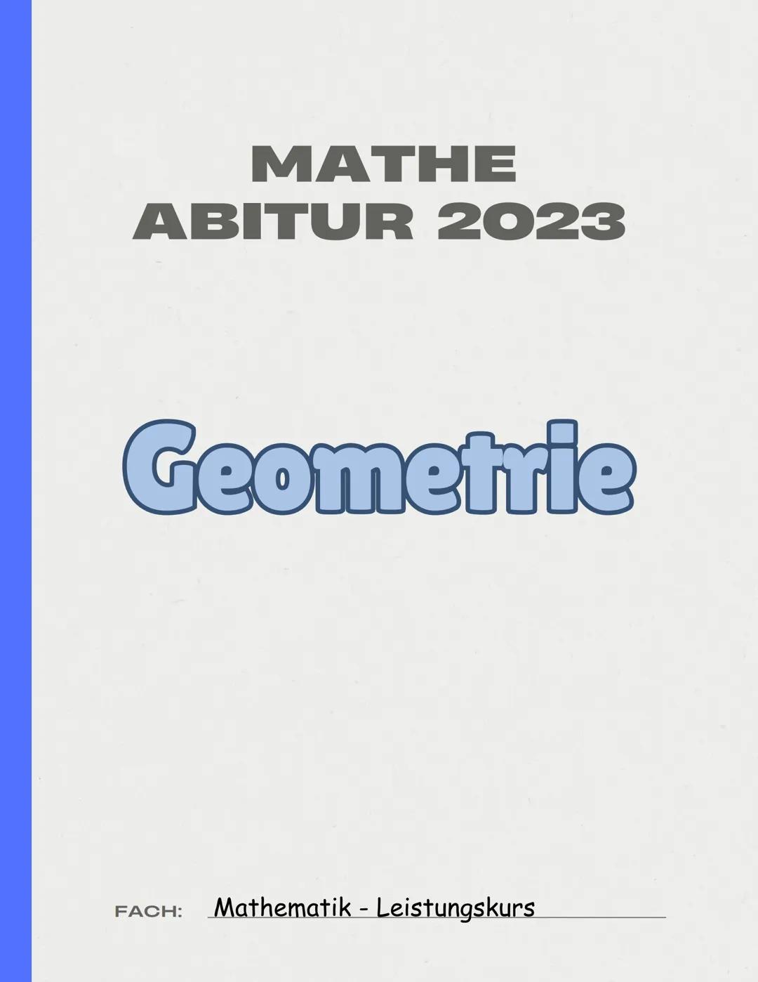 # MATHE
# ABITUR 2023
# Geometrie
FACH: Mathematik - Leistungskurs - Abstand von $\underset{drei}{zwei}$ Punkten:
$d (P_1;P_2) = \sqrt{(x_