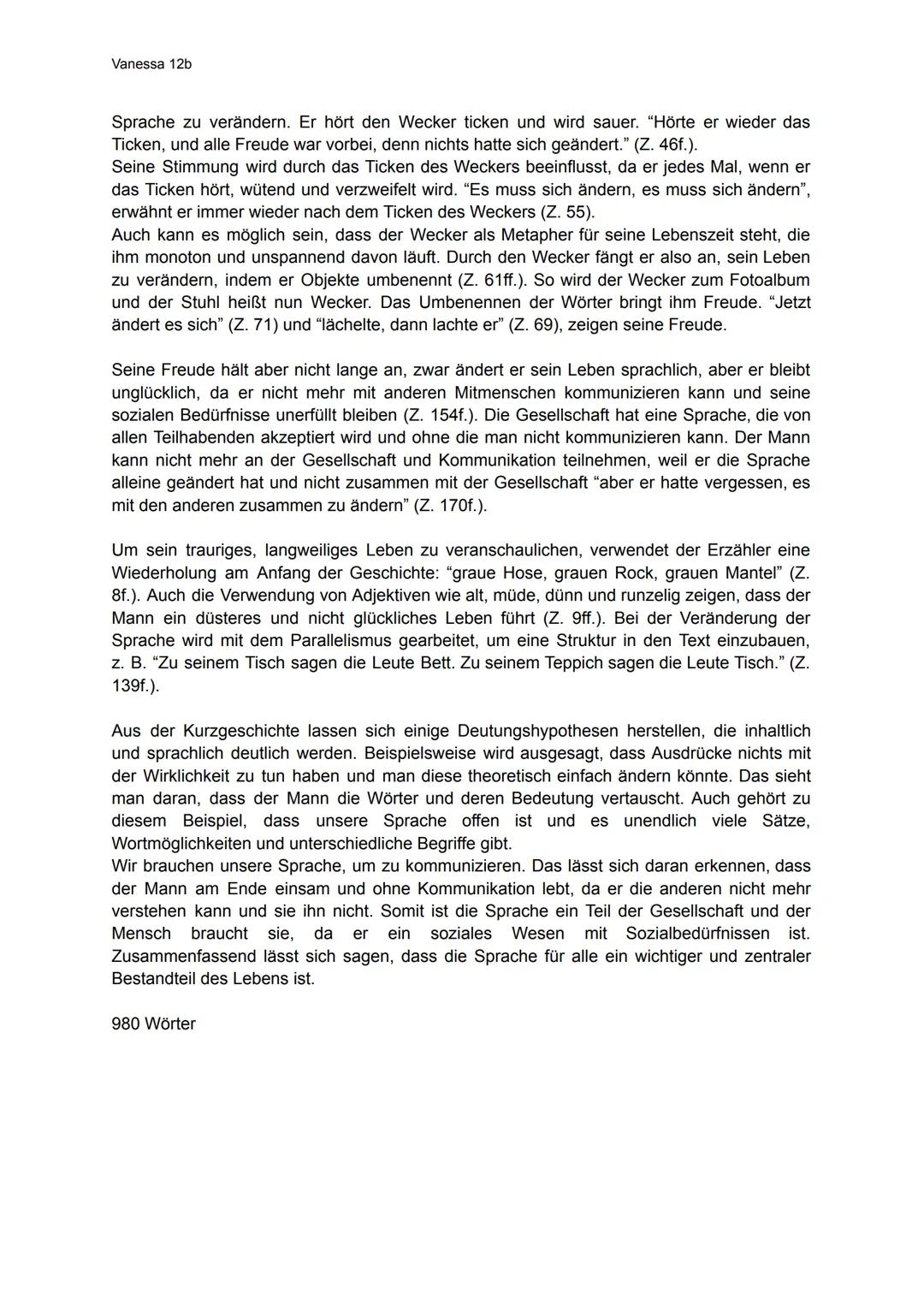 Vanessa 12b
Ein Tisch ist ein Tisch Analyse
In dem vorliegenden Text "Ein Tisch ist ein Tisch" von Peter Bichsel, veröffentlicht im
Suhrkamp